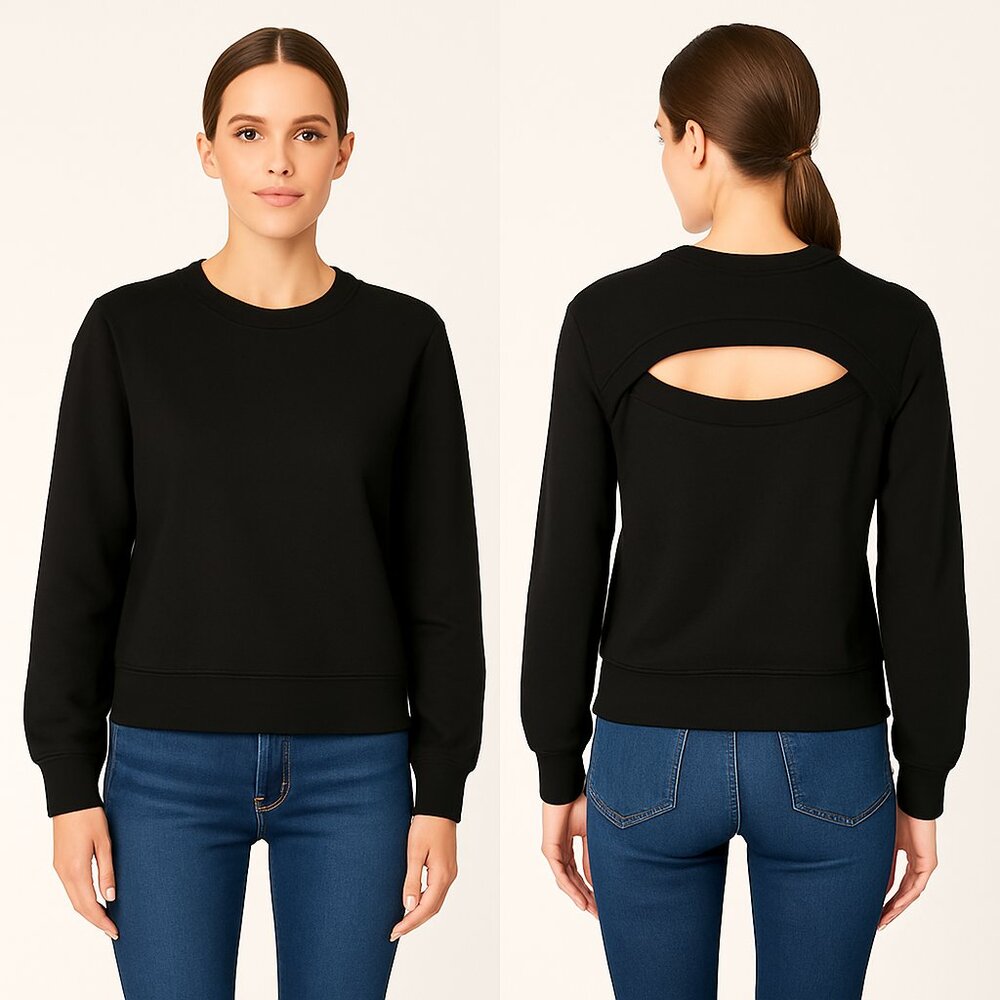 Express Black Open-Back Crewneck Sweatshirt – XS – New with Tags